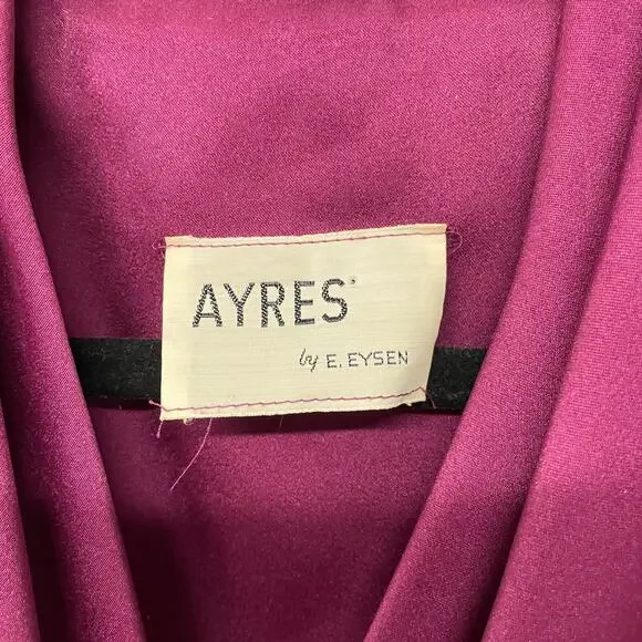 Ayres E. Eysen Vintage Purple Satin Wrap Front Dress VTG Size 6 Long Sleeve MOD - Picture 4 of 11